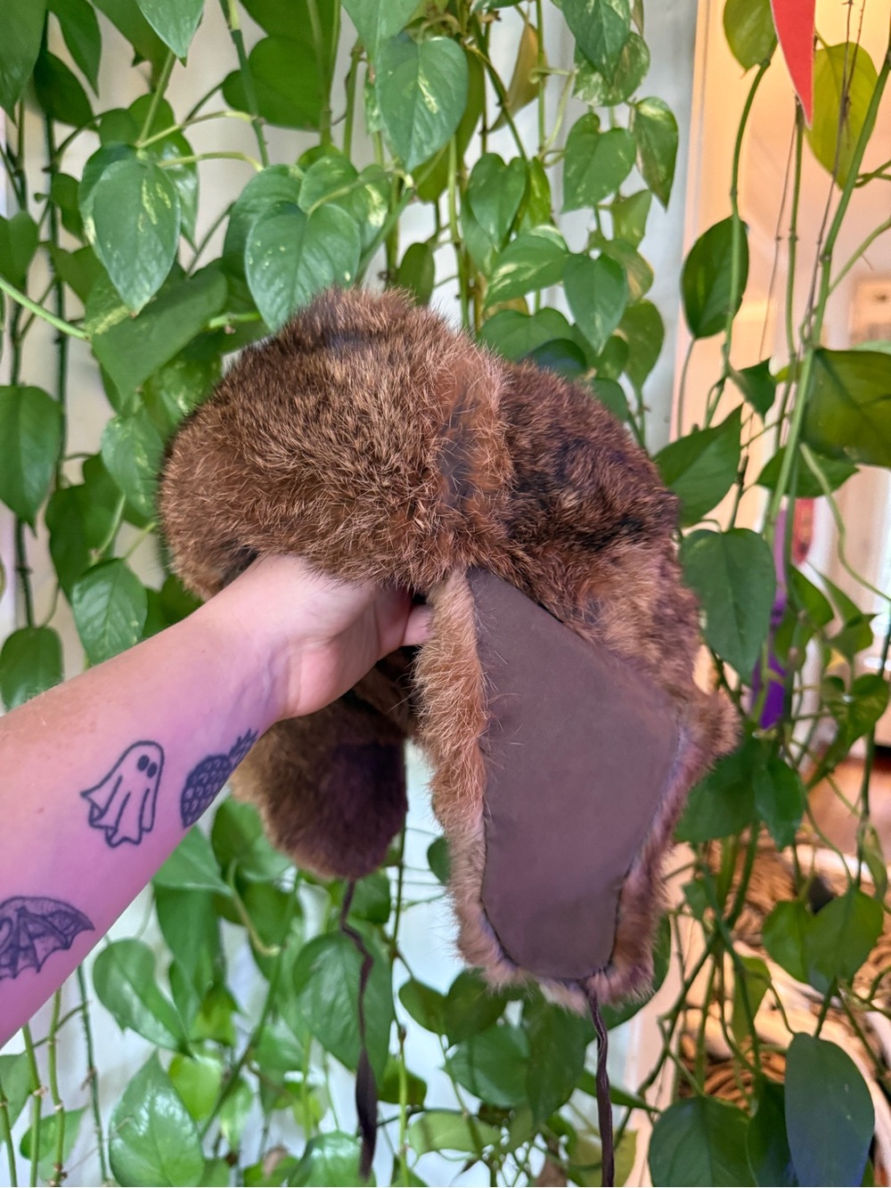 Brown ORVIS Fur Trapper Hat with Suede-Look Ear Flaps
